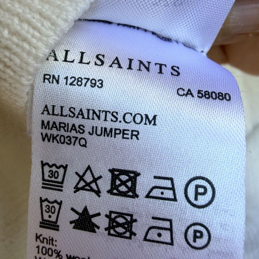 AllSaints Marias Jumper XS 100% Merino Wool Cropped Turtleneck Ribbed Layered - Picture 5 of 10